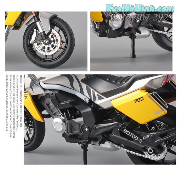 mô hình diecast tĩnh siêu xe 2 bánh gắn máy mô tô phân khối lớn Benda LFS700 tỷ lệ 1:12 , xe motor đồ chơi thu nhỏ mini