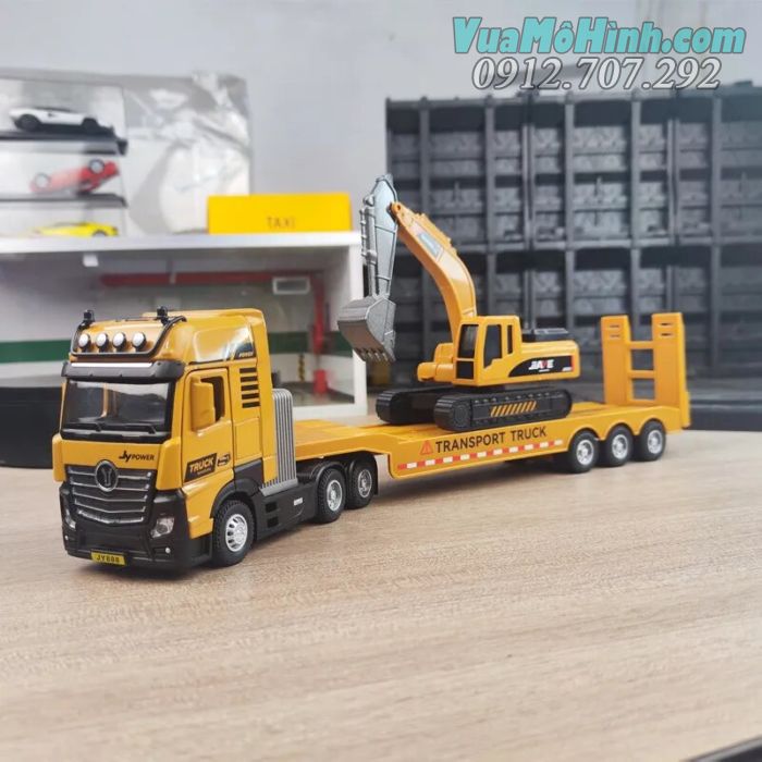 mô hình tĩnh diecast xe ô tô tải excavator transport truck vận chuyển máy xúc tỷ lệ 1:32 , đồ chơi xe oto thu nhỏ