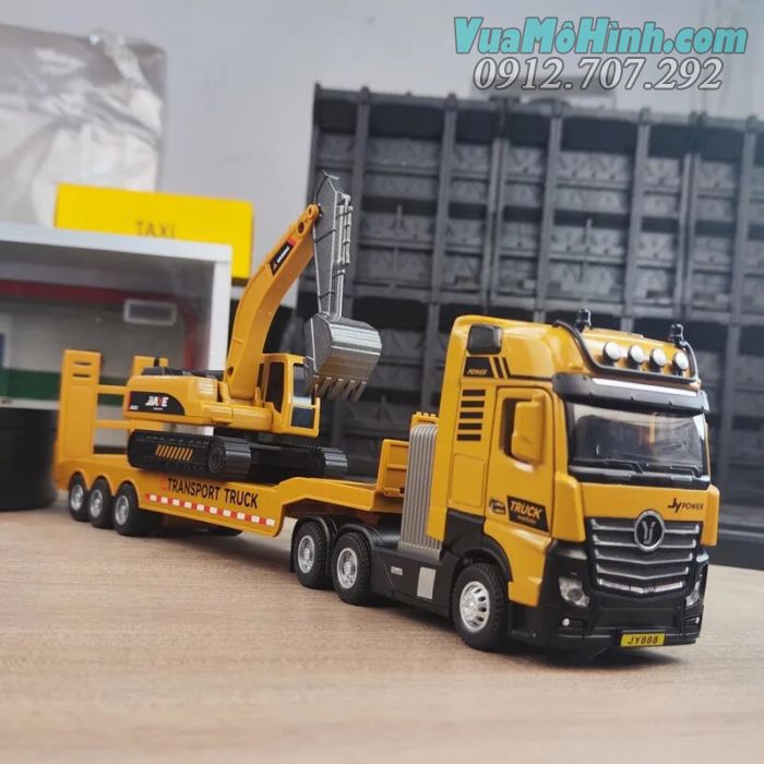 mô hình tĩnh diecast xe ô tô tải excavator transport truck vận chuyển máy xúc tỷ lệ 1:32 , đồ chơi xe oto thu nhỏ