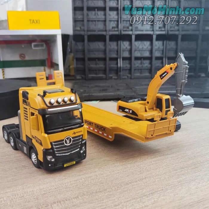 mô hình tĩnh diecast xe ô tô tải excavator transport truck vận chuyển máy xúc tỷ lệ 1:32 , đồ chơi xe oto thu nhỏ