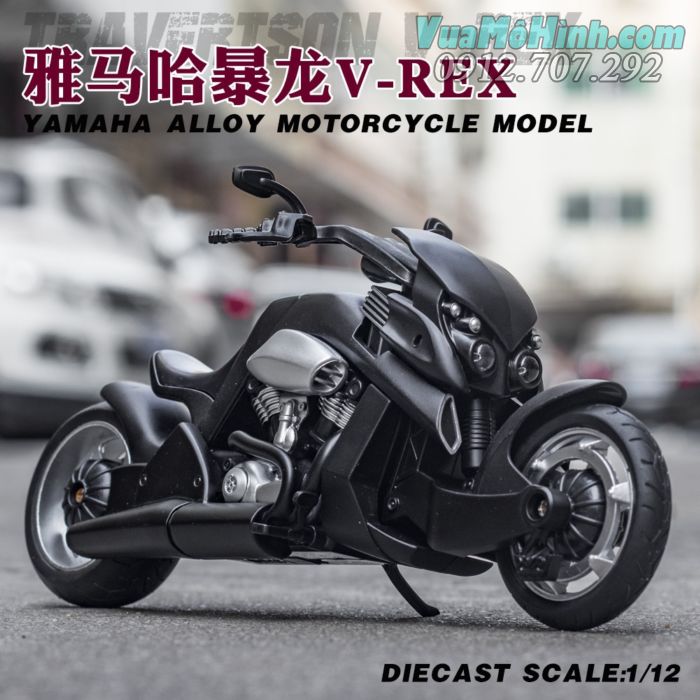 mô hình tĩnh diecast xe mô tô 2 bánh gắn máy phân khối lớn yamaha travertson v-rex black tỷ lệ 1:12 , xe moto đồ chơi thu nhỏ mini