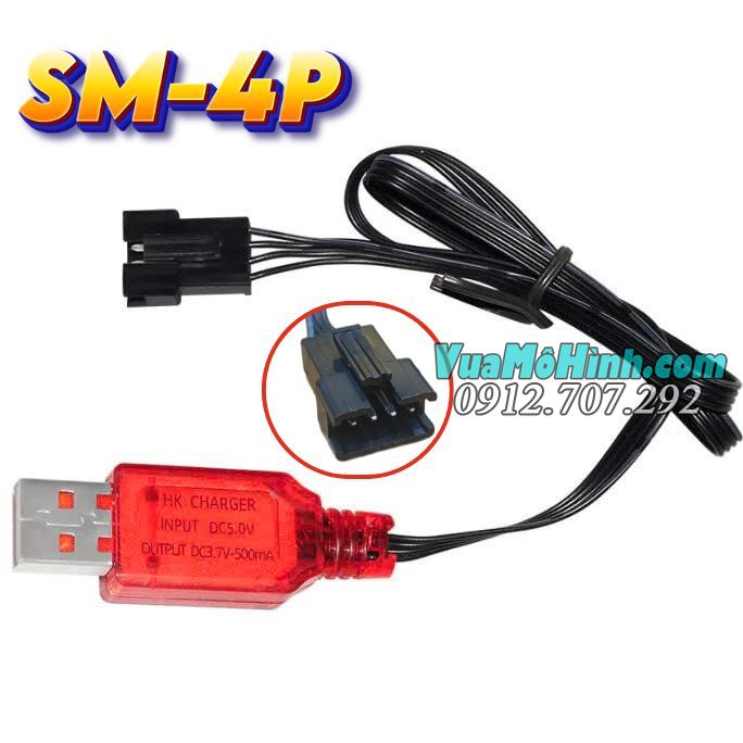 Dây sạc USB 3.7V jack SM 4P cho xe điều khiển từ xa