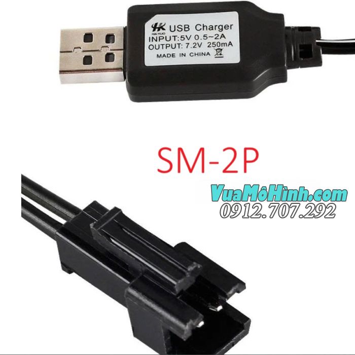 Dây sạc USB 7.2V jack SM 2P cho xe điều khiển từ xa