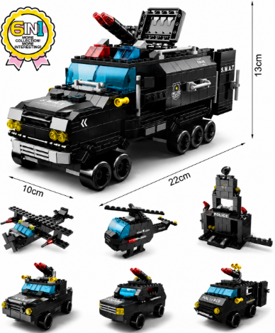 Bộ đồ chơi lắp ráp xe cảnh sát 6in1 SWAT mô hình xe quân sự lắp ghép lego biến hình building blocks police car                                                                             