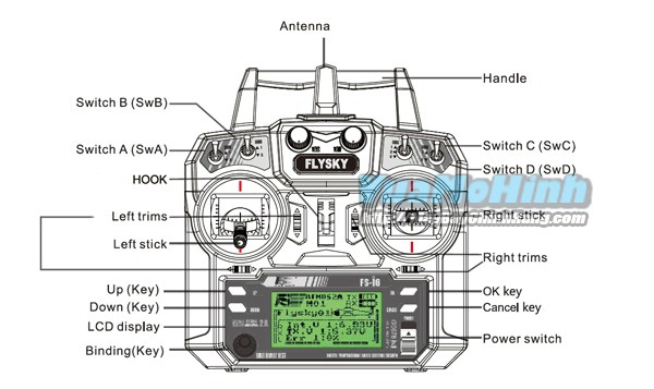 Flysky FS-i6 FSi6 FS i6 Fly Sky TX RX tay cầm điều khiển từ xa 