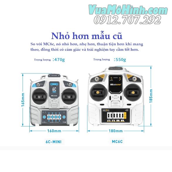 Tay điều khiển Microzone 6C Mini + Rx MC7RB sóng 2.4GHz xa 800m, dụng cụ dành cho đồ chơi mô hình RC