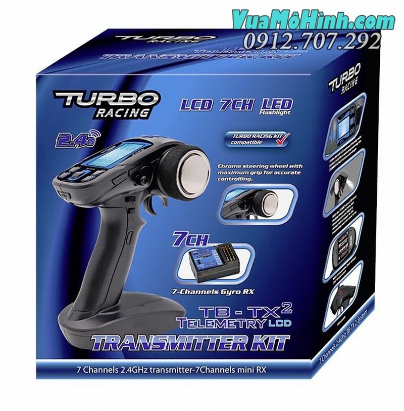 Tay điều khiển 7 kênh Turbo Racing TB-TX2 7ch dùng cho xe điều khiển và cano điều khiển từ xa