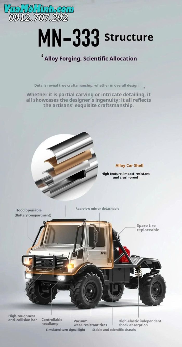 Xe địa hình điều khiển từ xa MN333 Unimog U4000 tỉ lệ 1/18