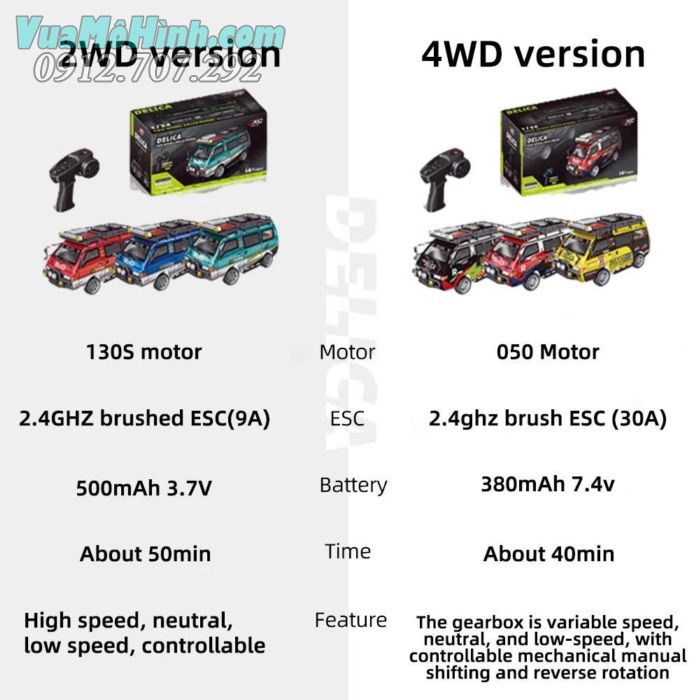 "Xe điều khiển từ xa Delica 4WD hộp số cơ khí đa chế độ phiên bản địa hình 1/24 