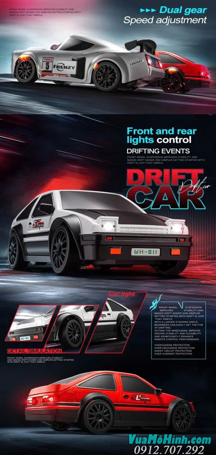 Xe điều khiển từ xa drift S811 S812 S813 / RC GTR tỷ lệ 1/24 2.4Ghz ,có đèn Led 