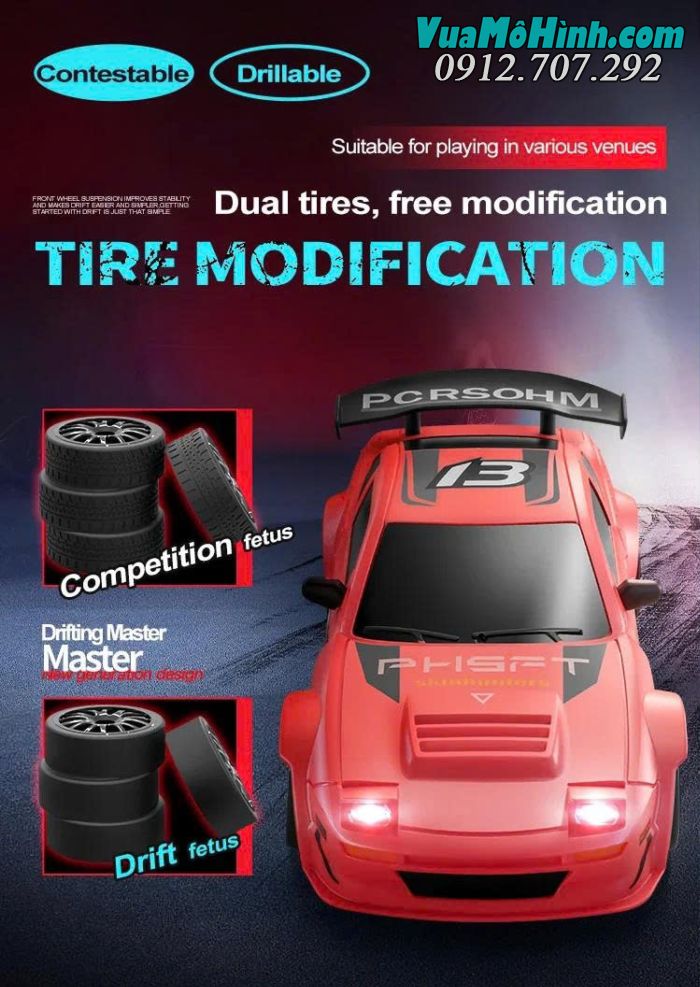 Xe điều khiển từ xa drift S811 S812 S813 / RC GTR tỷ lệ 1/24 2.4Ghz ,có đèn Led 