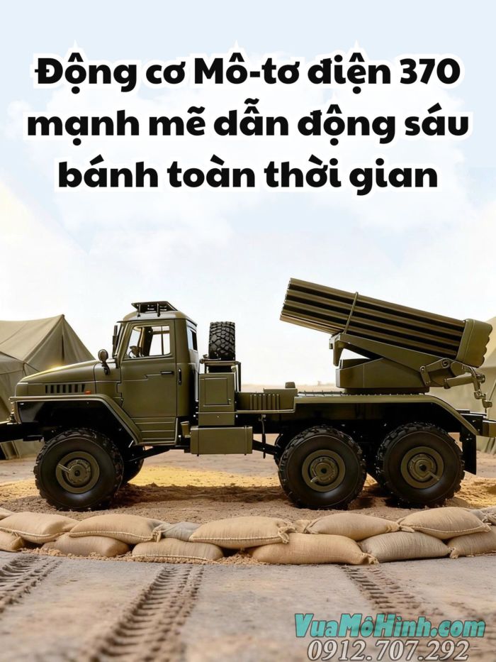 Xe điều khiển từ xa  pháo phản lực WPL BM21 6x6 mô phỏng BM-21 Grad – biểu tượng pháo binh Việt Nam, tỉ lệ 1/16, có đèn LED và chi tiết chân thực