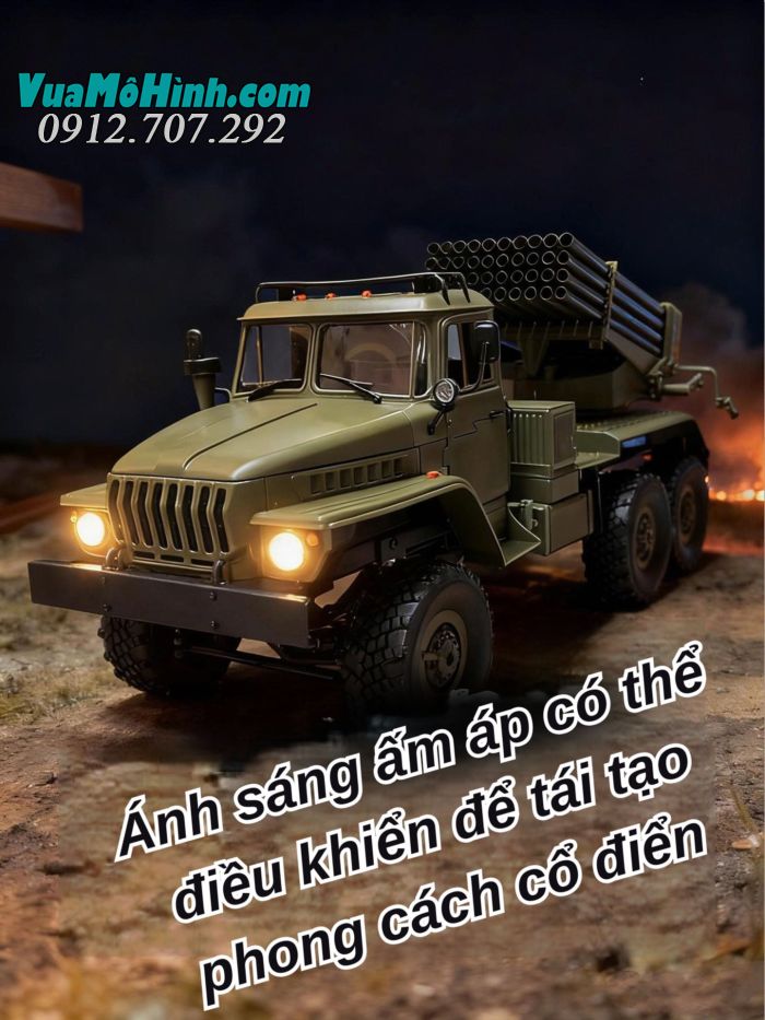 Xe điều khiển từ xa  pháo phản lực WPL BM21 6x6 mô phỏng BM-21 Grad – biểu tượng pháo binh Việt Nam, tỉ lệ 1/16, có đèn LED và chi tiết chân thực