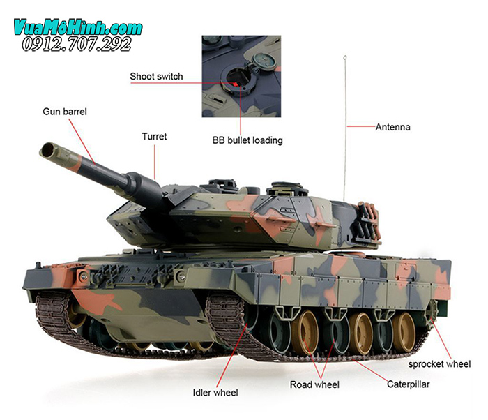 xe tăng mô hình điều khiển từ xa rc tank heng long leopard 2a5 iia5 3809 1/24