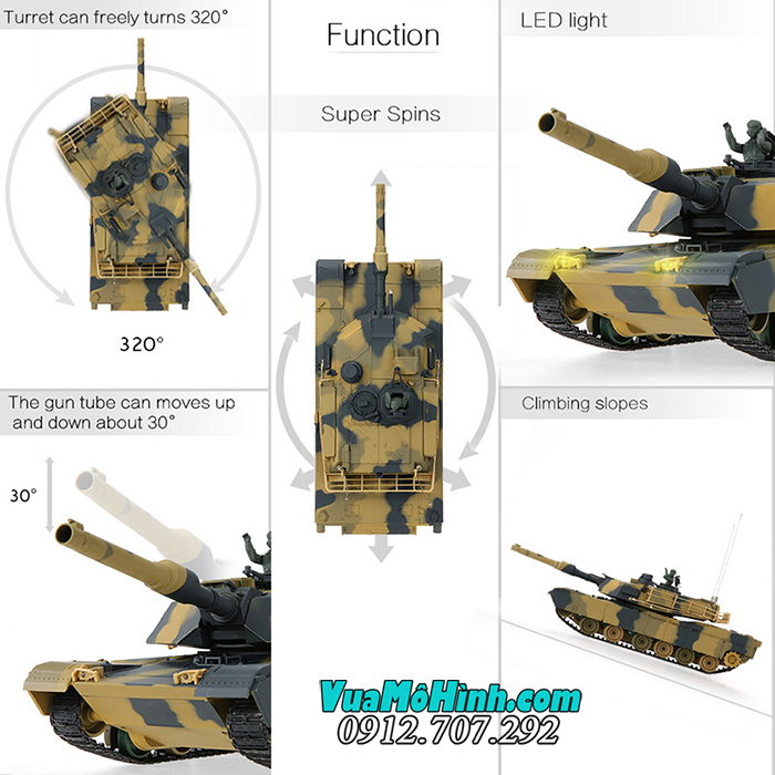 xe tăng mô hình điều khiển từ xa rc tank heng long m1a2 abrams abraham 3816 1/24