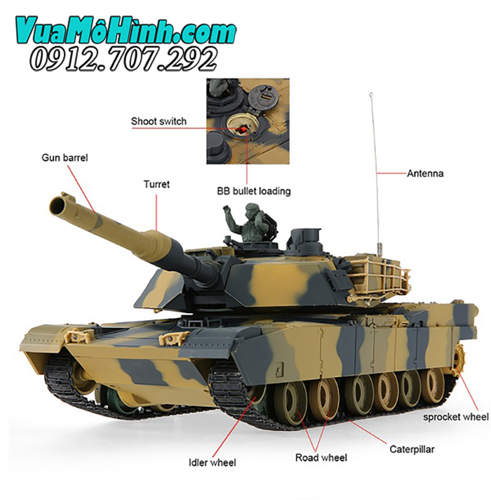 xe tăng mô hình điều khiển từ xa rc tank heng long m1a2 abrams abraham 3816 1/24