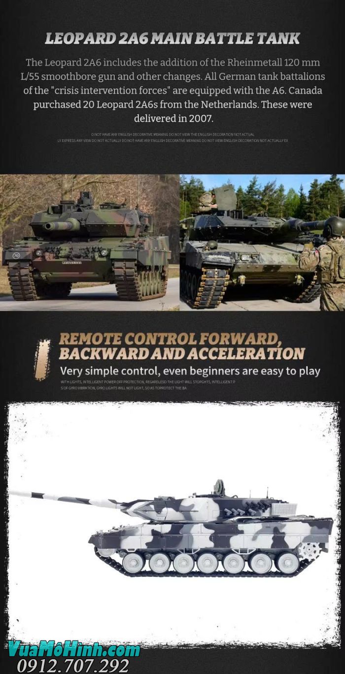 Xe tăng điều khiển từ xa Coolbank 3889-1 Leopard 2A6 tỷ lệ 1/16