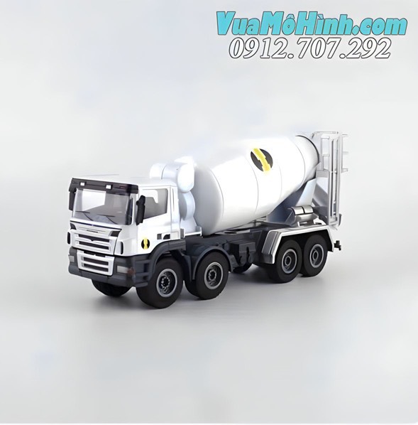 Mô hình tĩnh diecast xe ô tô tải trộn bê tông Hy Truck 7601 White tỷ lệ 1:32 , xe oto 4 bánh trắng bằng kim loại