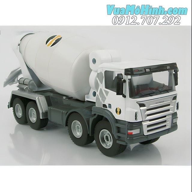Mô hình tĩnh diecast xe ô tô tải trộn bê tông Hy Truck 7601 White tỷ lệ 1:32 , xe oto 4 bánh trắng bằng kim loại