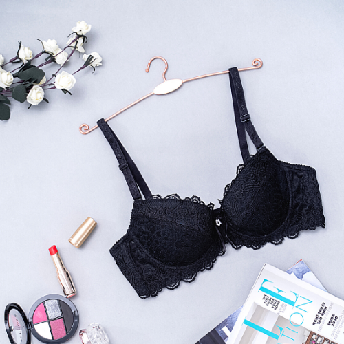 【Eda】Samuel Áo ngực Đài Loan Mút Mỏng Nguyên Ngực 2 móc cài ( Đen )