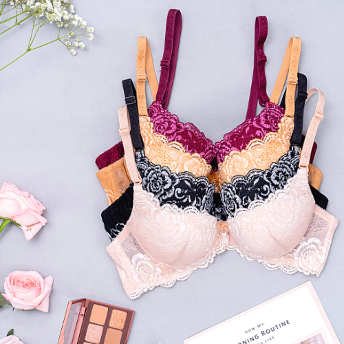 【 Rose 】Samuel Áo ngực T-shirt Đài Loan Mút Cao su Lót Vải Tactel siêu mềm viền ren cao cấp nguyên ngực ( Màu Da Nhạt)