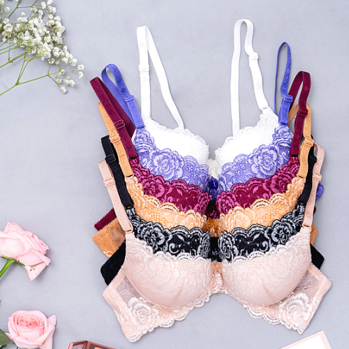 【 Rose 】Samuel Áo ngực T-shirt Đài Loan Mút Cao su Lót Vải Tactel siêu mềm viền ren cao cấp nguyên ngực ( Màu Tím Cà)