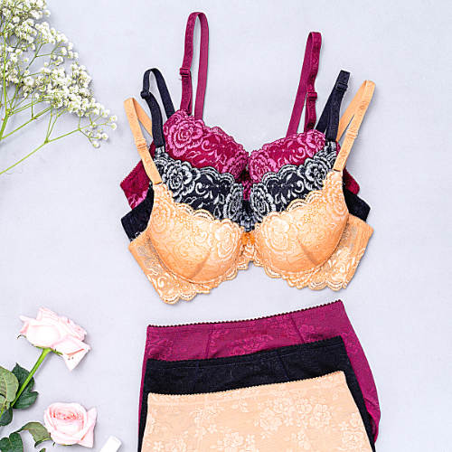 【 Rose 】Samuel Áo ngực T-shirt Đài Loan Mút Cao su Lót Vải Tactel siêu mềm viền ren cao cấp nguyên ngực ( Màu Đen)