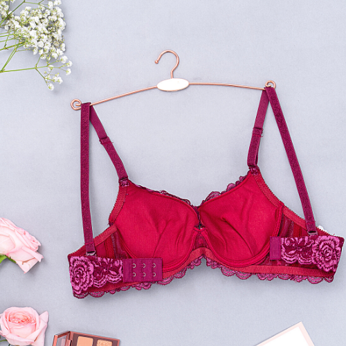 【 Rose 】Samuel Áo ngực T-shirt Đài Loan Mút Cao su Lót Vải Tactel siêu mềm viền ren cao cấp nguyên ngực ( Màu Nho)