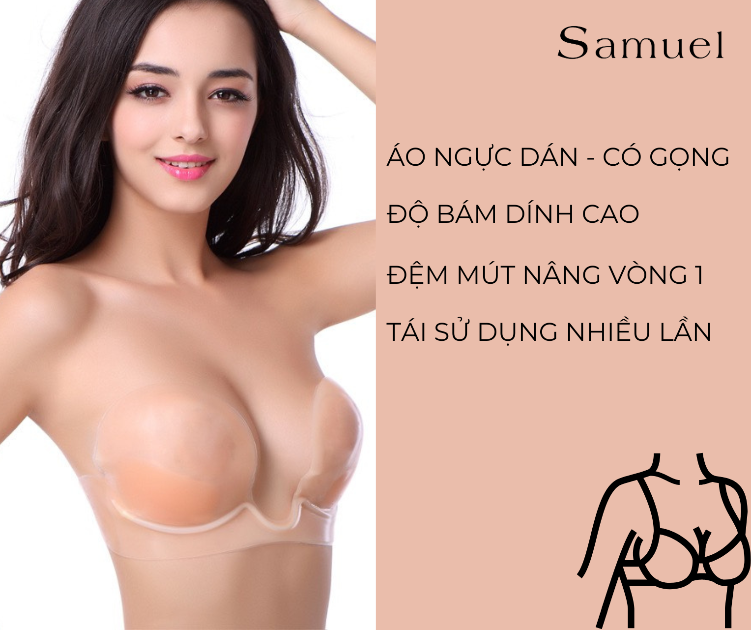 Miếng dán ngực có gọng, có đệm mút nâng đỡ vòng 1