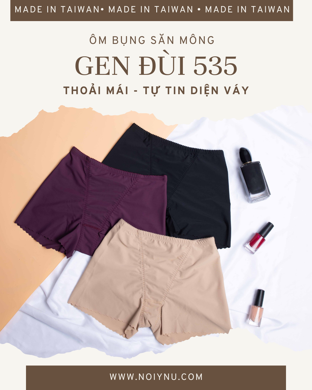 Quần Gen Đùi Đài Loan 535 Lưng Cao Ngang Rốn Ôm Bụng Săn Mông vải Su Cao Cấp 20% Spandex siêu co giãn Gen không  đường viền