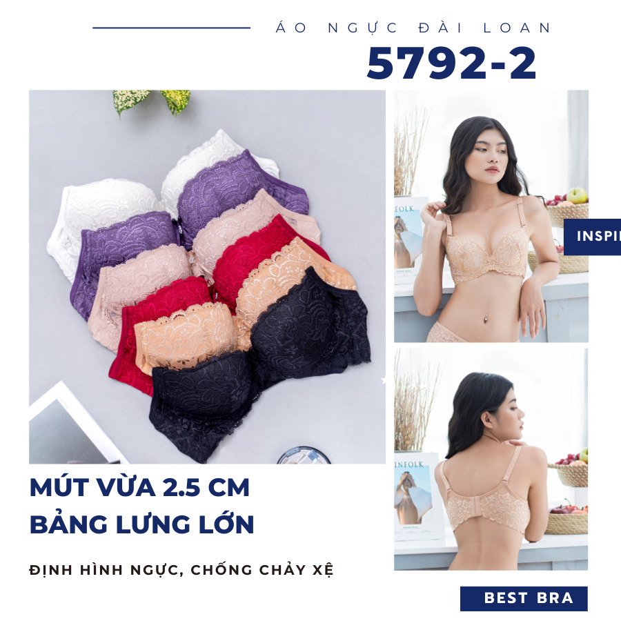 Áo Ngực Đài Loan 5792-2 Mút Vừa Bảng Lưng Lớn Định Hình Vòng 1, Chống Chảy Xệ, Phong Cách Sang Trọng