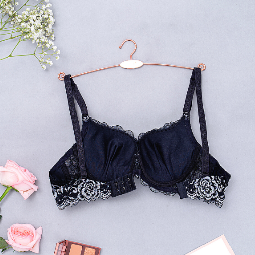 【 Rose 】Samuel Áo ngực T-shirt Đài Loan Mút Cao su Lót Vải Tactel siêu mềm viền ren cao cấp nguyên ngực ( Màu Đen)