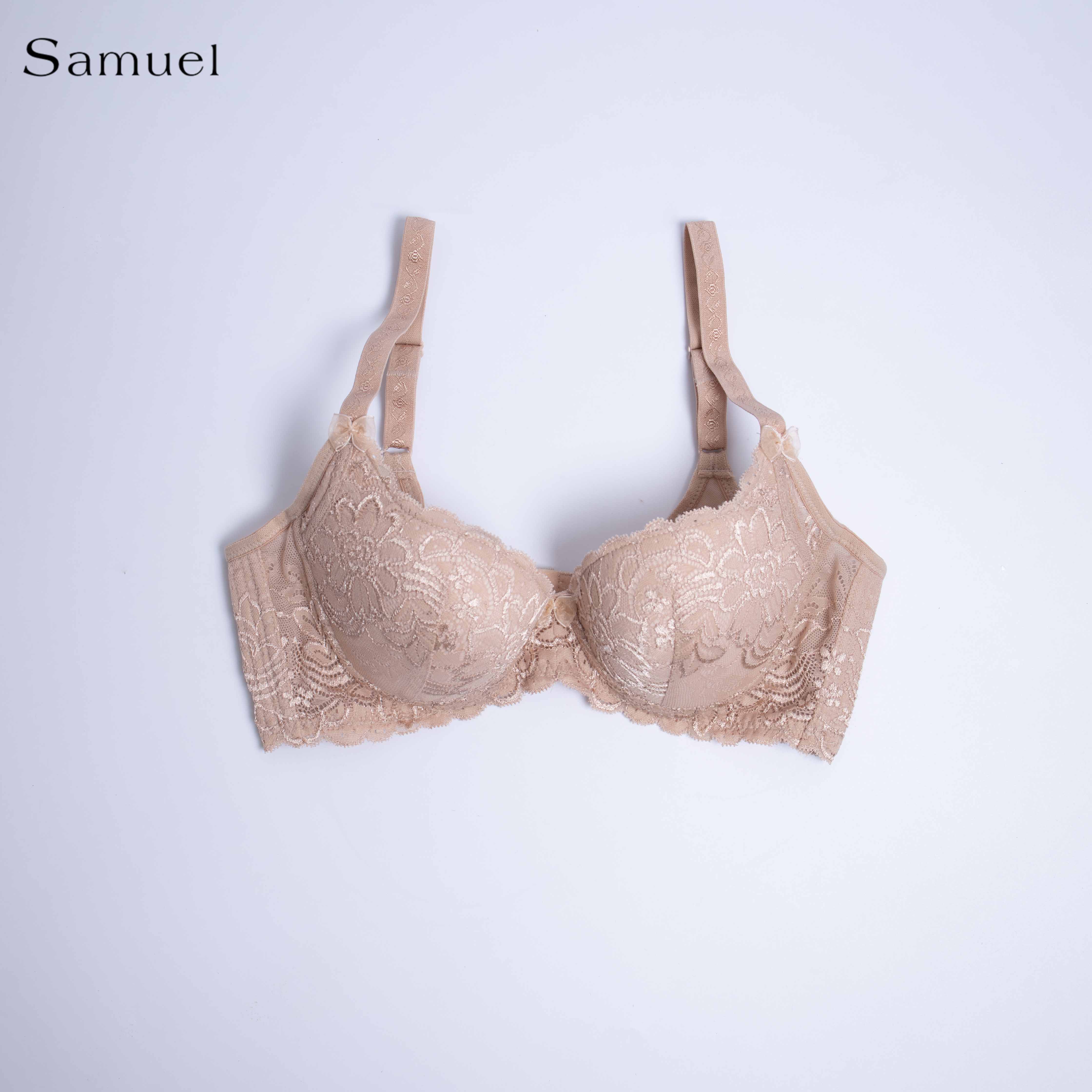 Samuel Karma Áo ngực Đài Loan Ren Mút Nanobon Ép Mỏng 3 Móc Cài ( Màu Da )