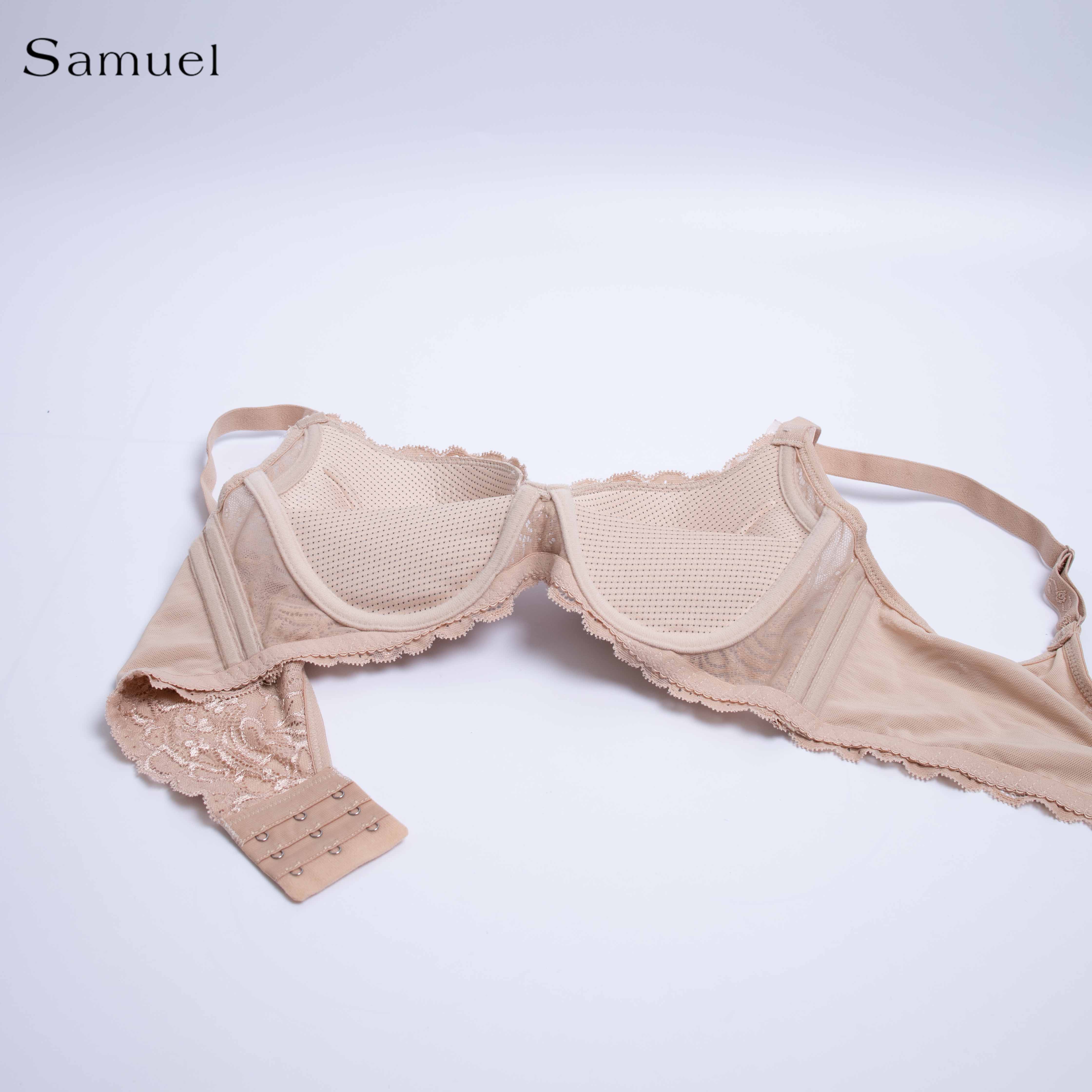 Samuel Karma Áo ngực Đài Loan Ren Mút Nanobon Ép Mỏng 3 Móc Cài ( Màu Da )