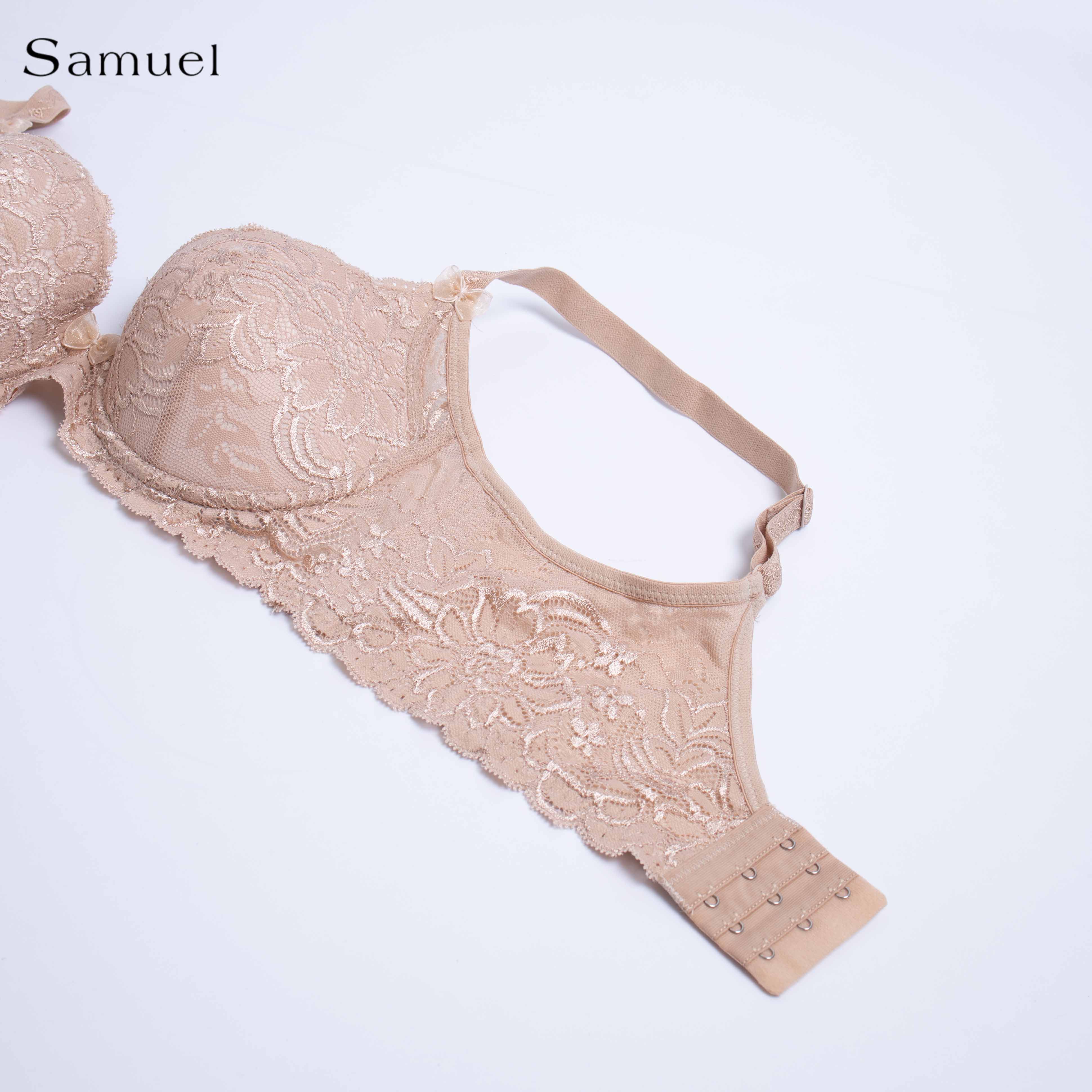 Samuel Karma Áo ngực Đài Loan Ren Mút Nanobon Ép Mỏng 3 Móc Cài ( Màu Da )