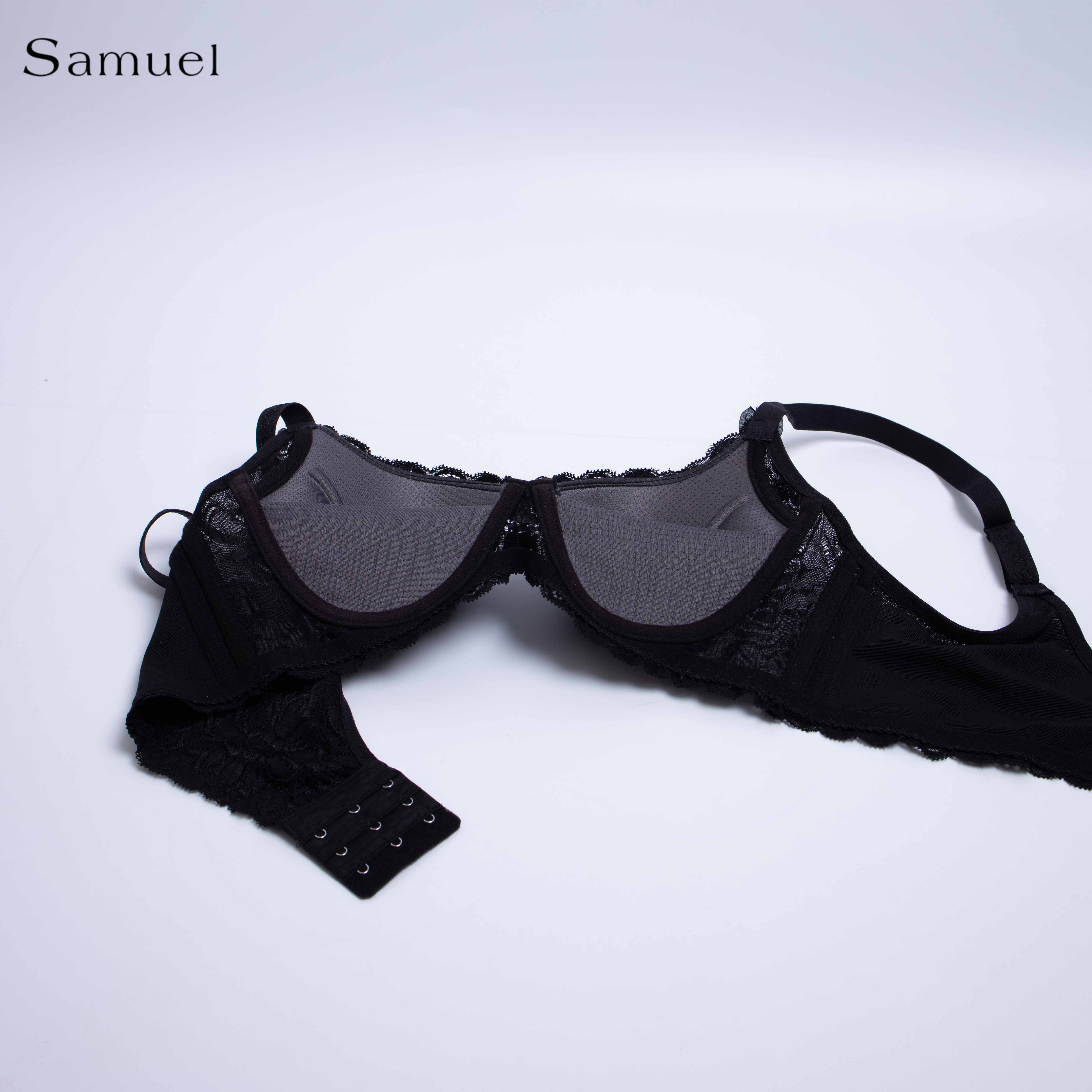 【Karma】Samuel Áo ngực Đài Loan Ren Mút Nanobon Ép Mỏng 3 Móc Cài ( Màu Đen )