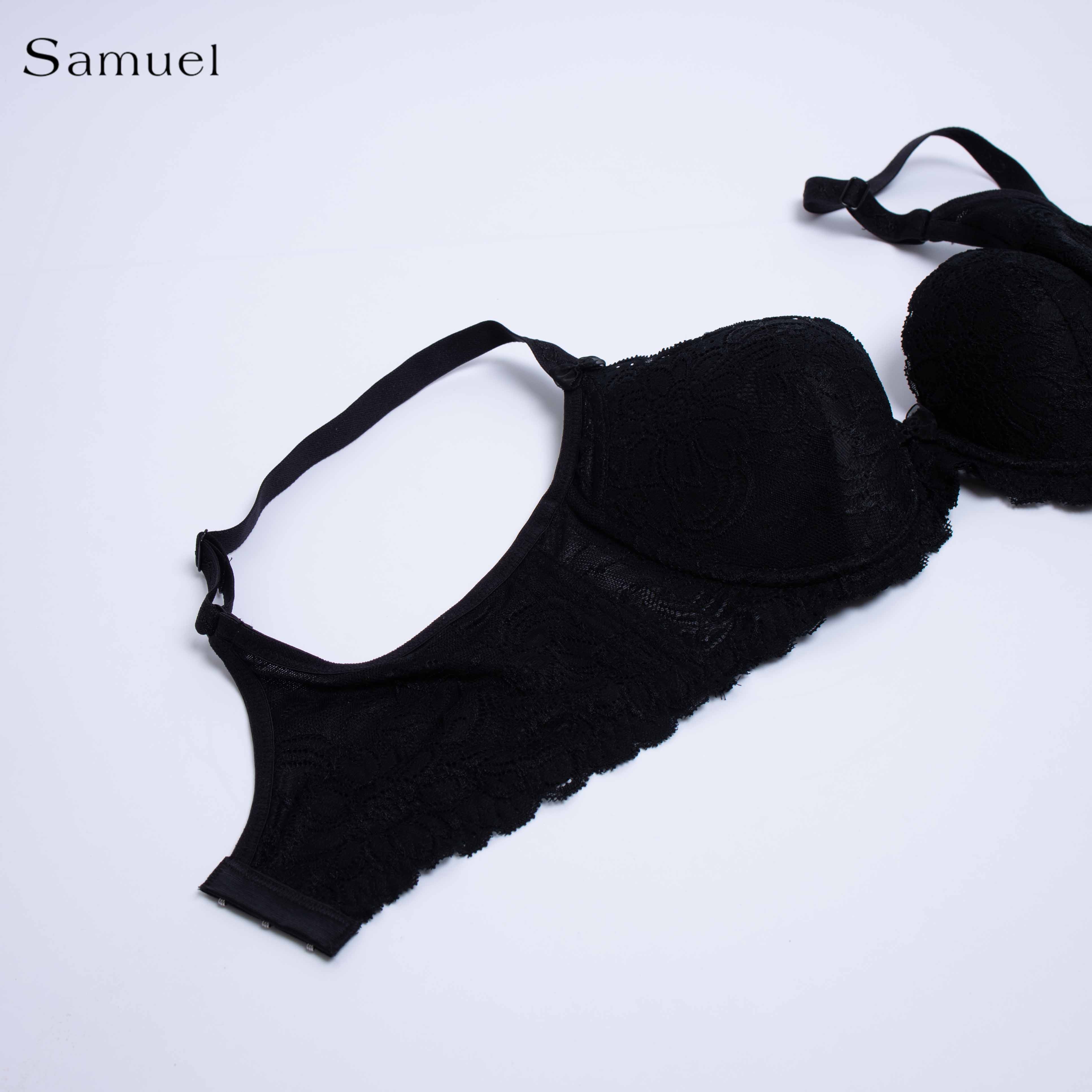 【Karma】Samuel Áo ngực Đài Loan Ren Mút Nanobon Ép Mỏng 3 Móc Cài ( Màu Đen )
