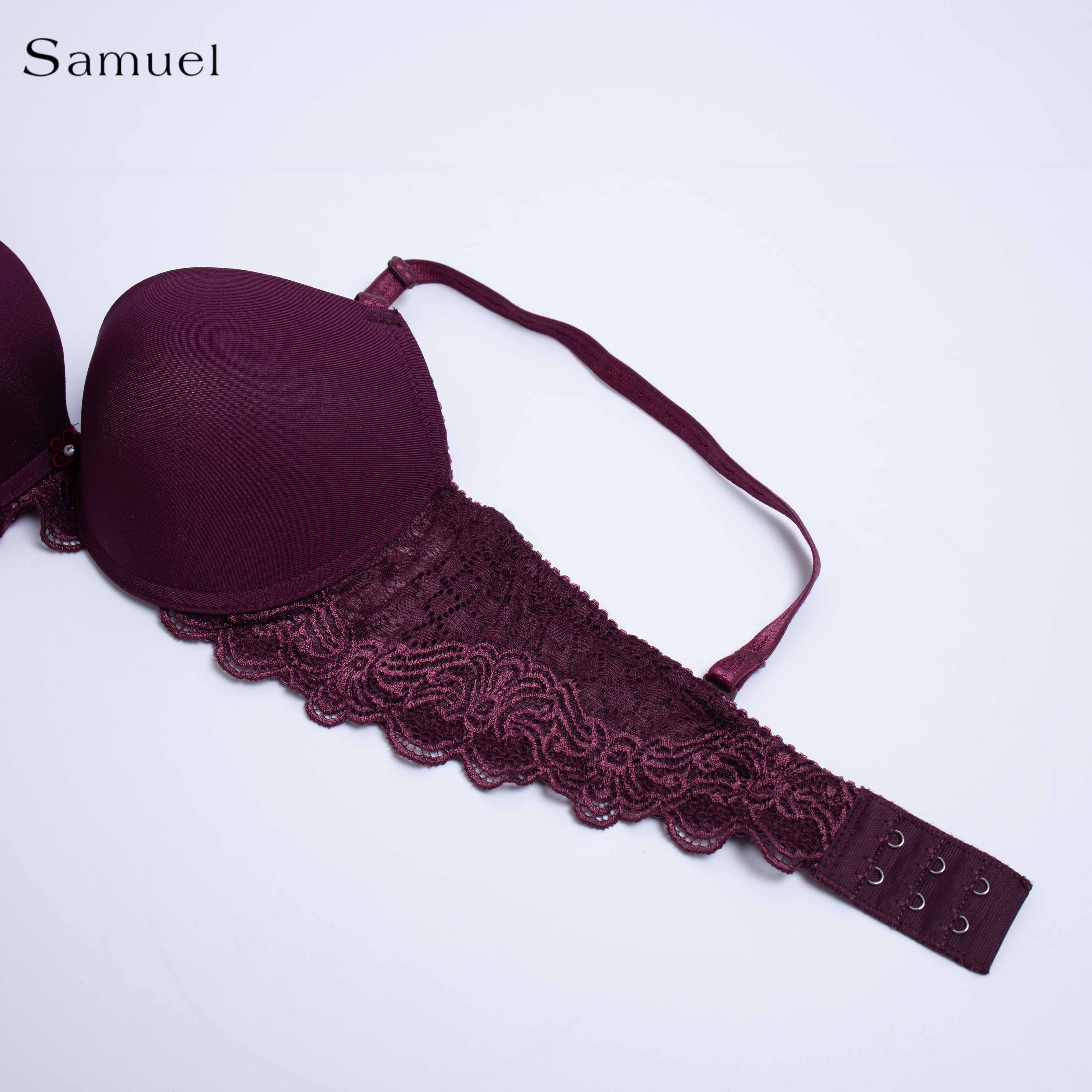 Samuel Áo ngực T-shirt Đài Loan Mút Cao su Lót Vải Tactel siêu mềm viền ren cao cấp 1/2 cúp ngực ( Màu Tím Nho )