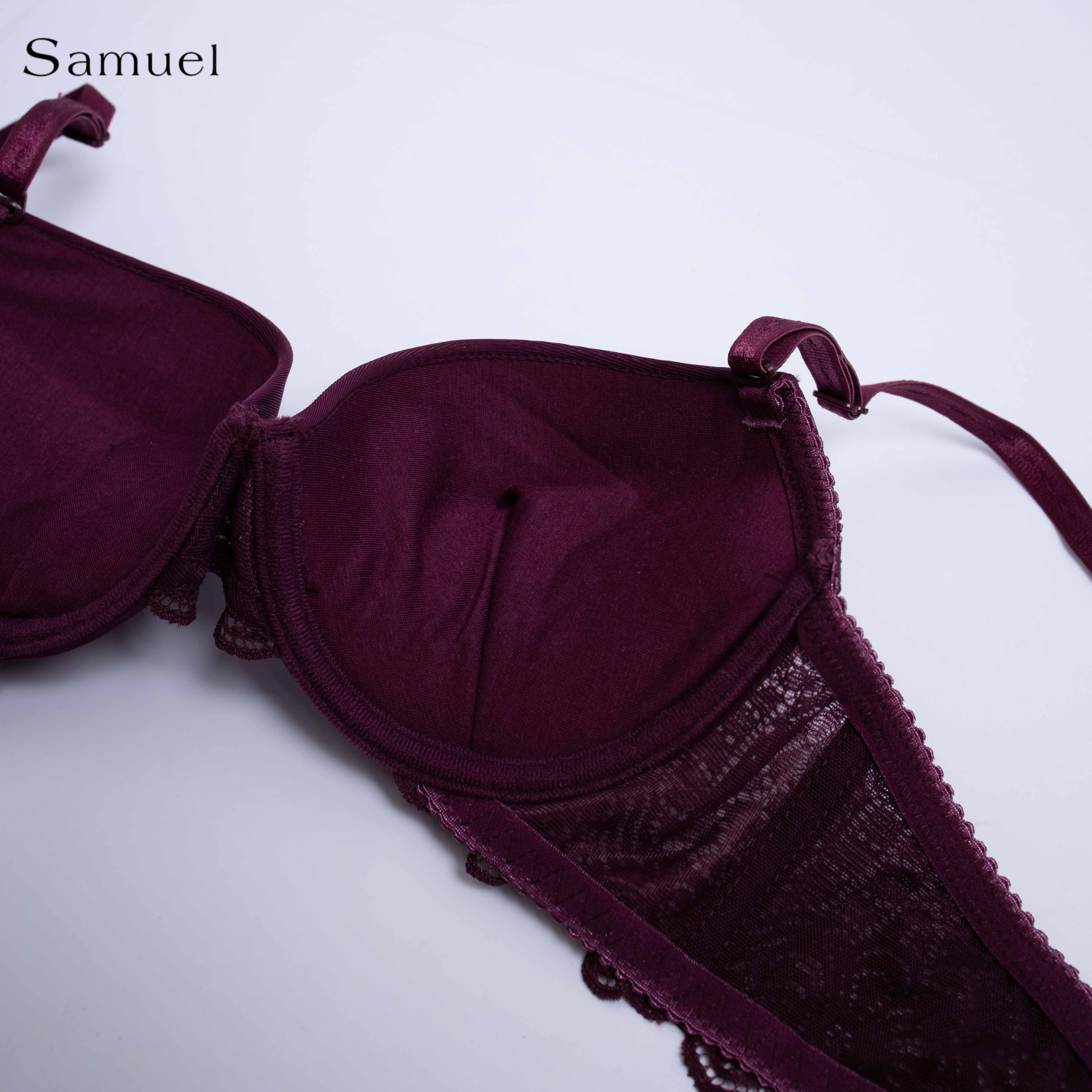 Samuel Áo ngực T-shirt Đài Loan Mút Cao su Lót Vải Tactel siêu mềm viền ren cao cấp 1/2 cúp ngực ( Màu Tím Nho )