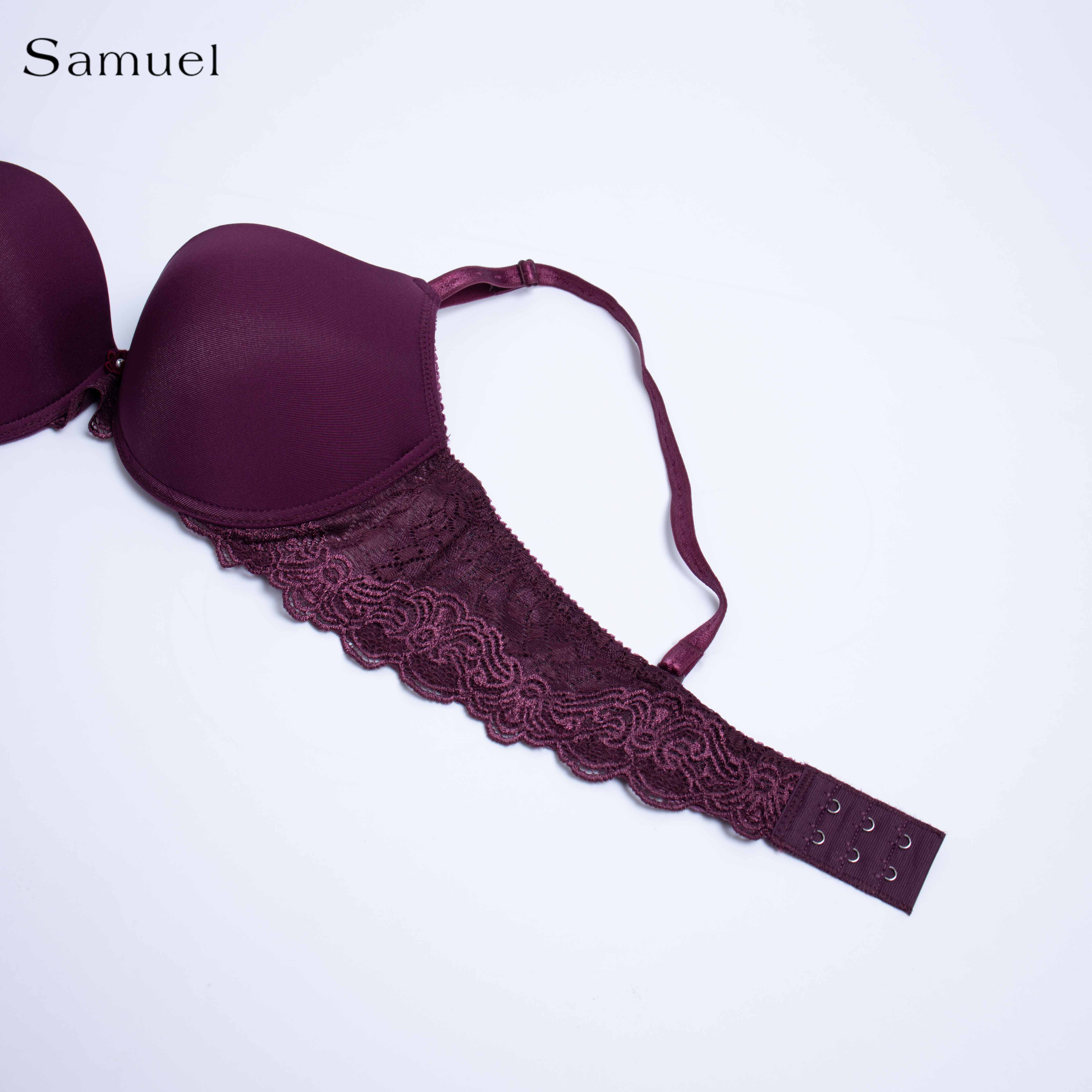 【 Eva 】Samuel Áo ngực T-shirt Đài Loan Mút Cao su Lót Vải Tactel siêu mềm viền ren cao cấp nguyên ngực ( Màu Nho)