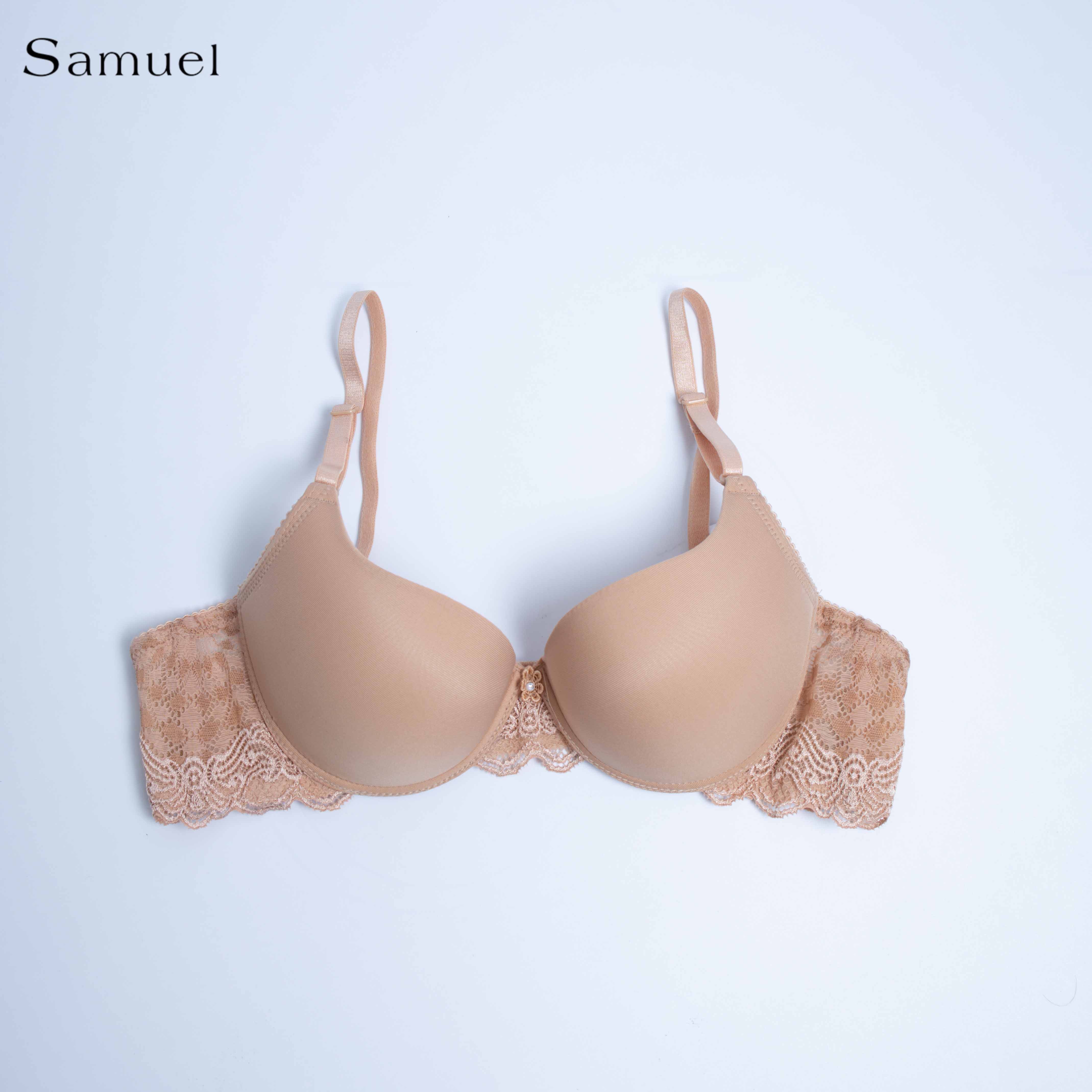 【 Eva 】Samuel Áo ngực T-shirt Đài Loan Mút Cao su Lót Vải Tactel siêu mềm viền ren cao cấp nguyên ngực ( Màu Da)