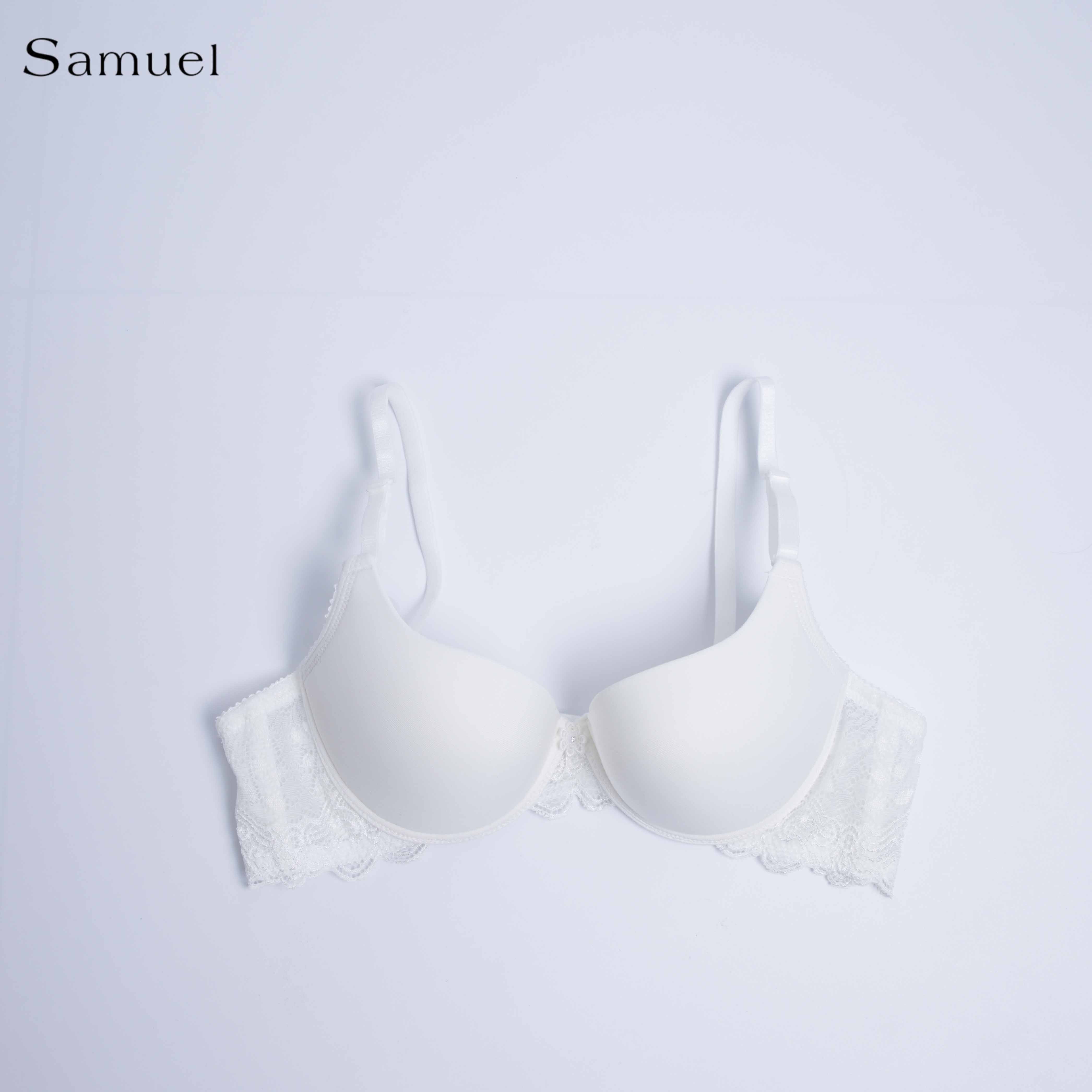 【 Eva 】Samuel Áo ngực T-shirt Đài Loan Mút Cao su Lót Vải Tactel siêu mềm viền ren cao cấp nguyên ngực ( Màu Gạo)