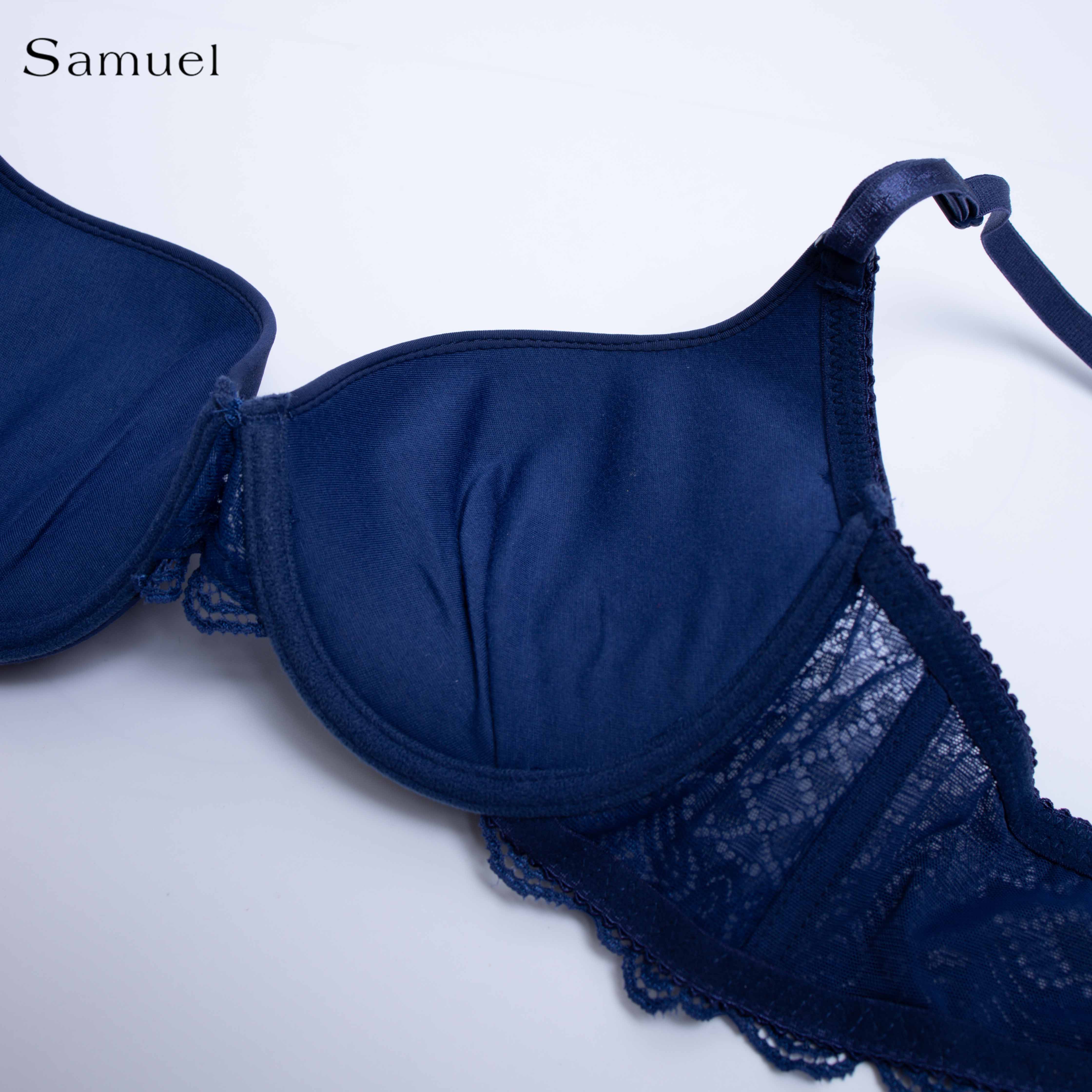 【 Eva 】Samuel Áo ngực T-shirt Đài Loan Mút Cao su Lót Vải Tactel siêu mềm viền ren cao cấp nguyên ngực ( Màu Xanh Đậm )