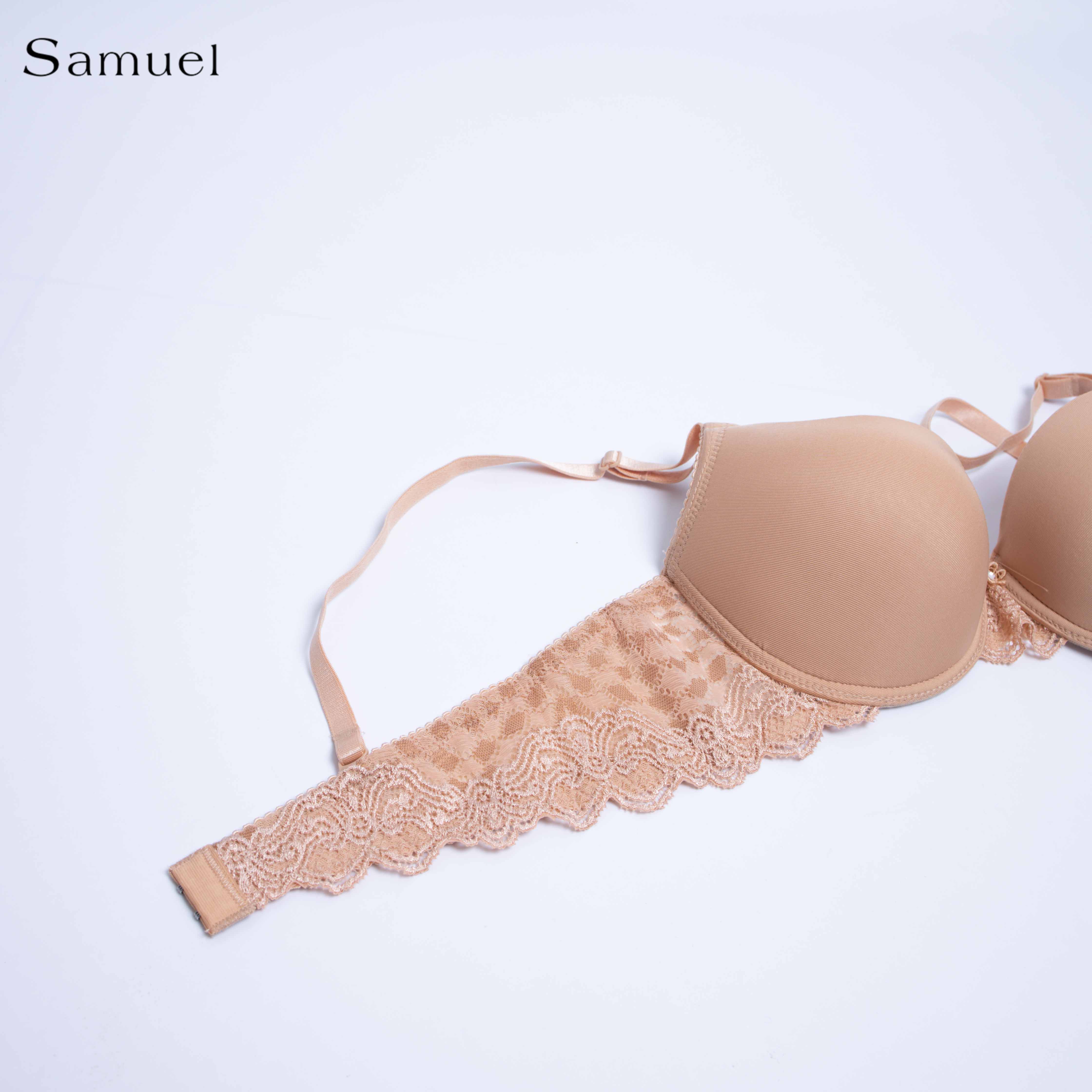 【 Eva 】Samuel Áo ngực T-shirt Đài Loan Mút Cao su Lót Vải Tactel siêu mềm viền ren cao cấp nguyên ngực ( Màu Da)