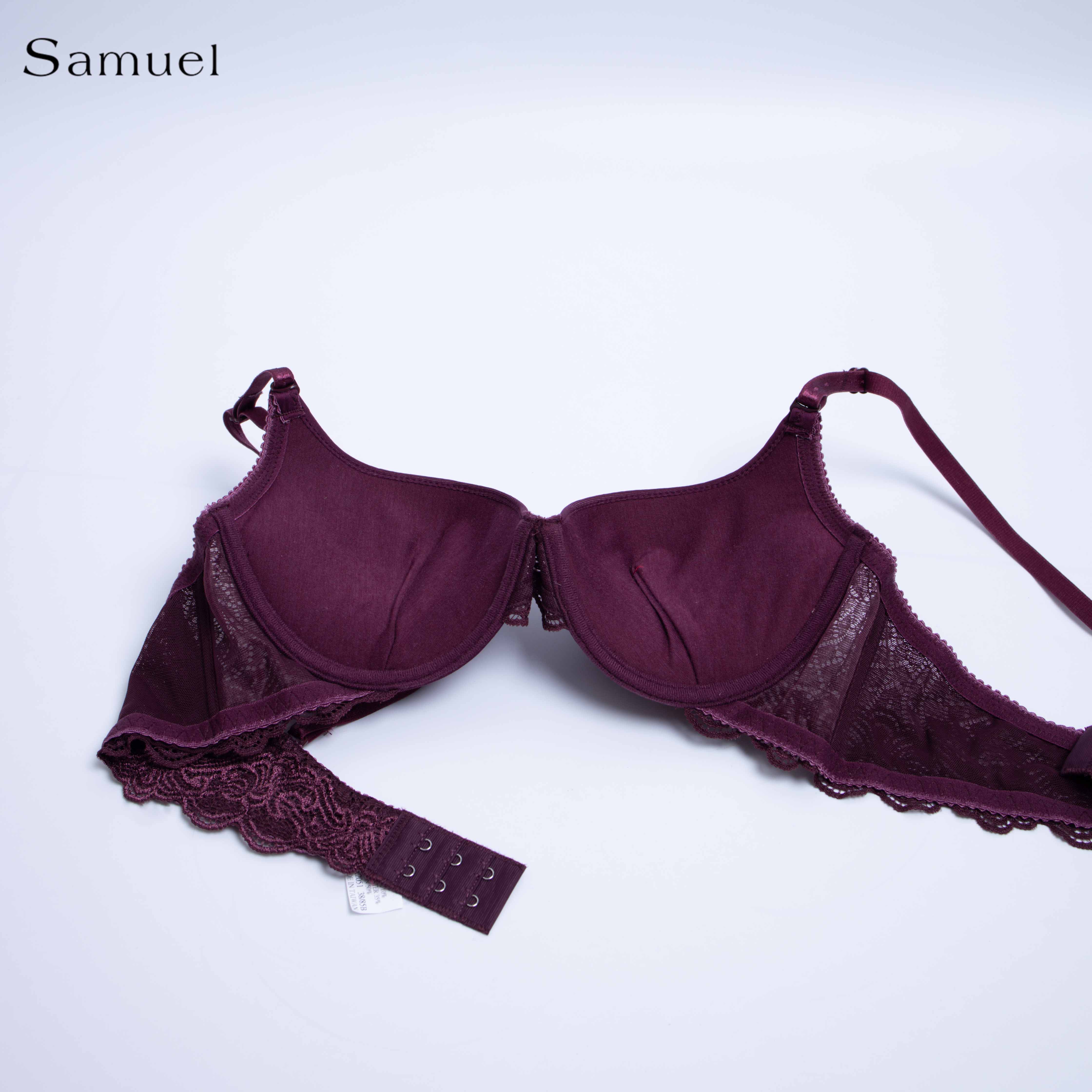 【 Eva 】Samuel Áo ngực T-shirt Đài Loan Mút Cao su Lót Vải Tactel siêu mềm viền ren cao cấp nguyên ngực ( Màu Nho)