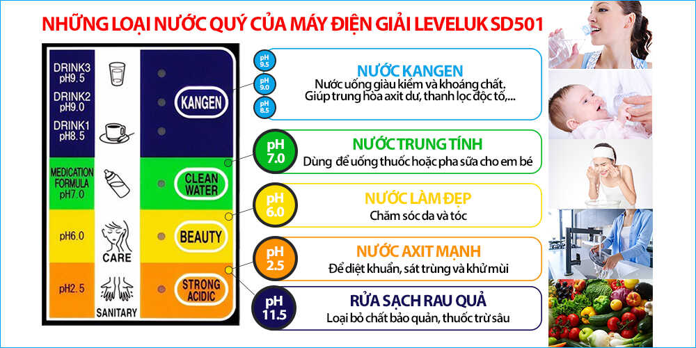 Máy lọc nước Kangen Leveluk SD501 và những loại nước quý - Điện máy KLP