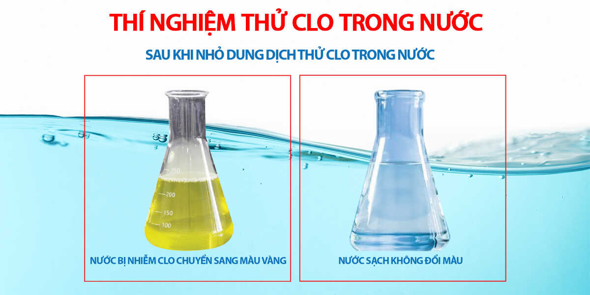 thí nghiệm nồng độ clo có trong nước máy điện máy klp