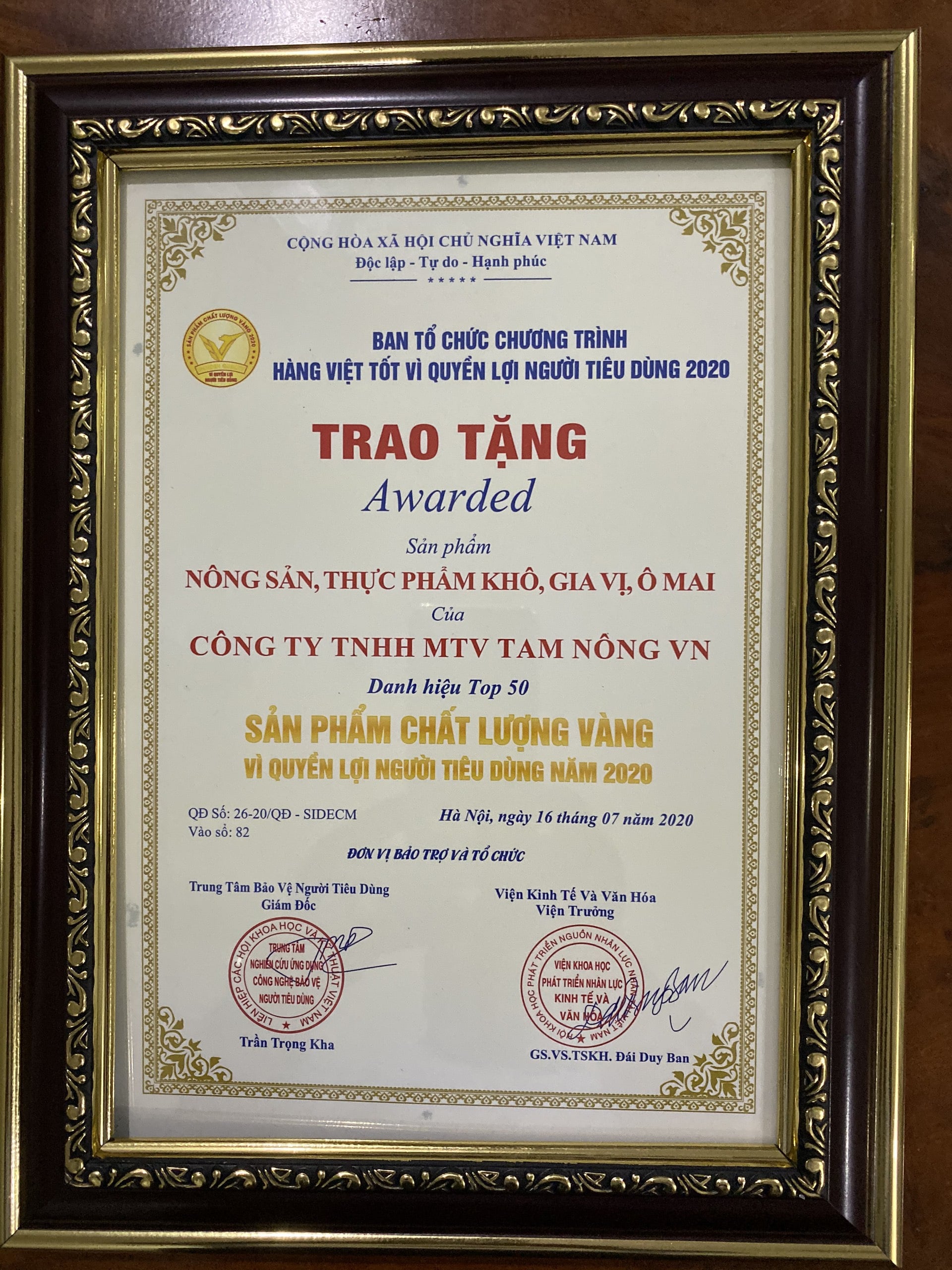 VIỆT SAN - SẢN PHẲM CHẤT LƯỢNG VÀNG VÌ QUYỀN LỢI NGƯƠI TIÊU DÙNG 2020 