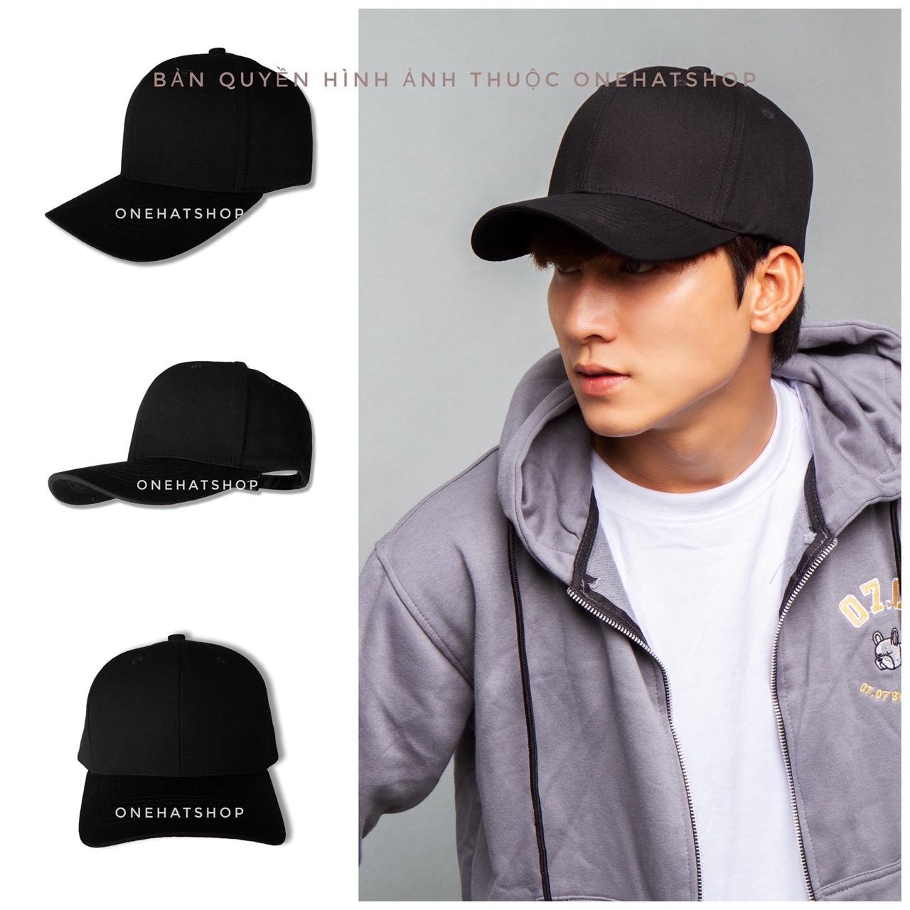 Nón lưỡi trai trơn đen chất lượng cao Brand One Hat