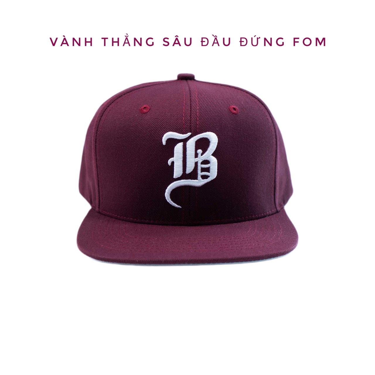 Nón Snapback vành thẳng SÂU ĐẦU logo chữ B cách điệu thêu nổi vải đỏ đô quai cài nút chất lượng cao Brand One Hat